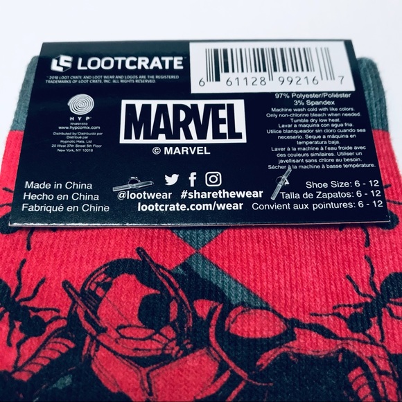 NEW Marvel Antman LOOTCRATE lootwear argyle Crew socks red L - Picture 3 of 4